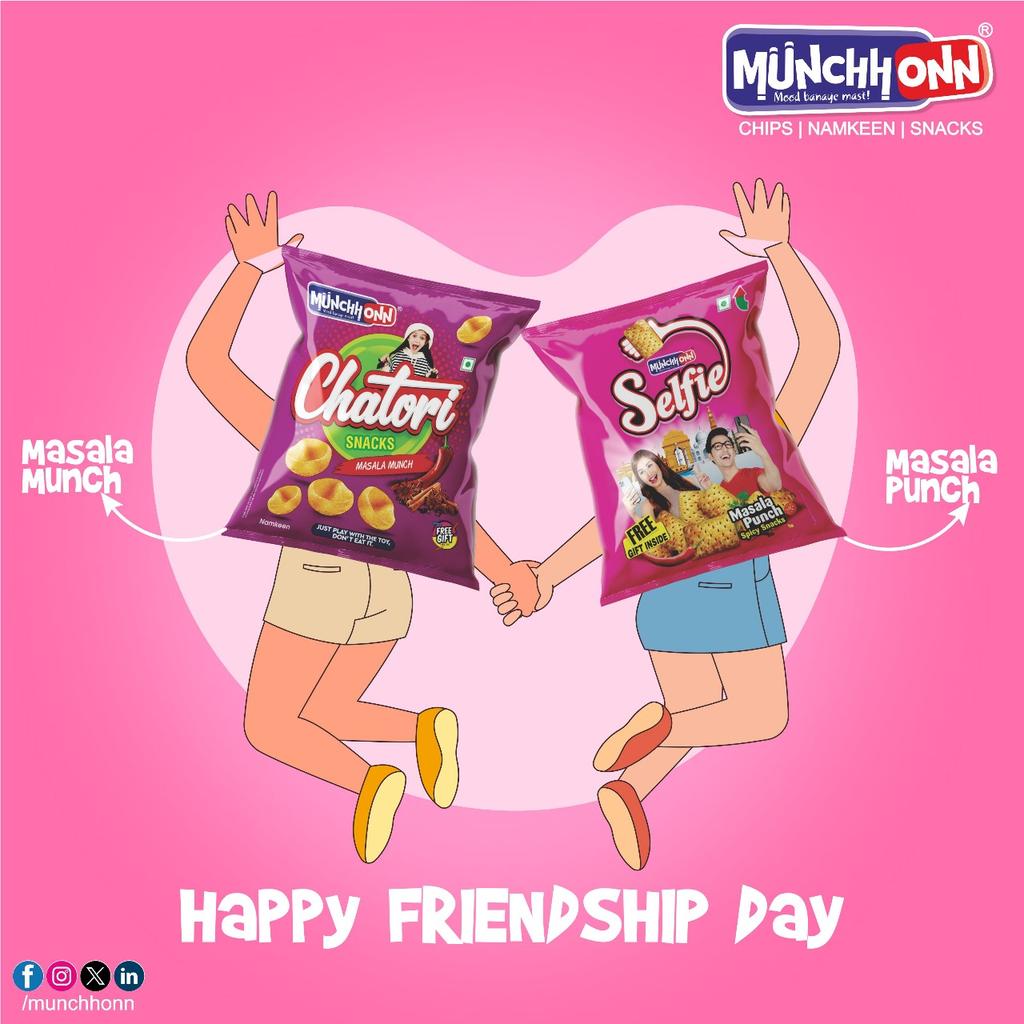 Munchhonn's tweet photo. Good Friends + MunchhONN Namkeens= Perfect Pair!" Just like us, this duo is better together.
Happy Friendship Day
.
.
#FriendshipDay #FriendshipDay2024 #sevsamosa #munchonnsevsamosa #ringaringaa #munchhonnkurls #ringaringa #munchhonn
#bewowindia #munchhonnkrooks https://t.co/cTOB7SQ2Yh