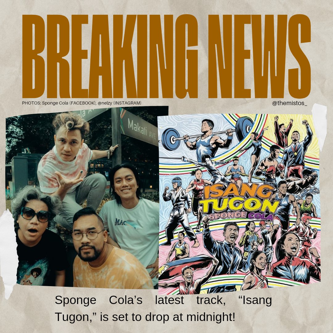 Perfect timing for the 2024 Olympics! 

In an exciting twist, Filipino rock band Sponge Cola (<a href="/SpongeColaPH/">Sponge Cola</a>) unexpectedly revealed their latest song, “Isang Tugon,” which is scheduled to be released at midnight! 🇵🇭🎧🫡

PHOTOS: 
Sponge Cola (Facebook)
<a href="/nelzy/">Eleanor Wilson</a> (Instagram)