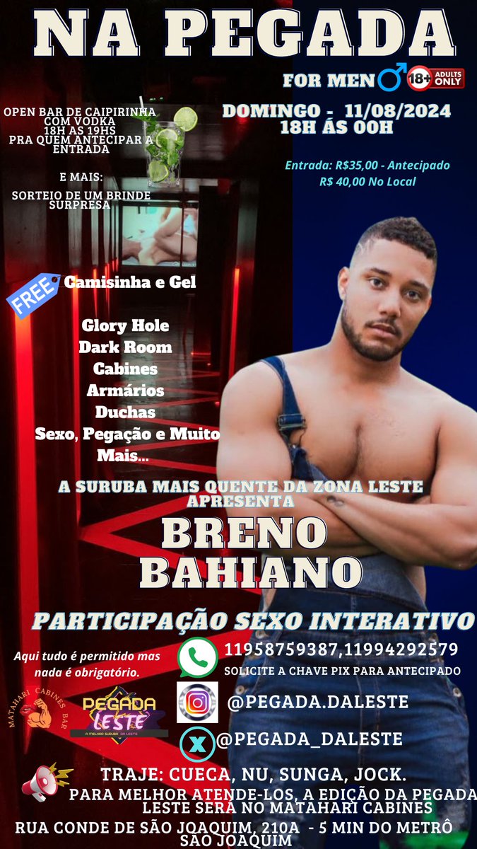 Fala AE Rapaziada ! Próximo Domingo 
Dia 11 temos aquele encontro somente para eles ♂️ 18+ com Muita Pegação Sexo e Claro Interatividade com Breno Bahiano aonde nosso encontro <a href="/mhcabines_bar/">Matahari Cabines Bar </a>  juntos <a href="/gaybrasil/">Gay Brasil</a> <a href="/garotobrodersp/">FERNANDO</a> <a href="/DiegoMaldonatt0/">Maldonatto</a>  <a href="/pretin_zo/">pretin da ZO</a>   <a href="/Roninhoboysp/">𝐑𝐨𝐧𝐢𝐧𝐡𝐨</a>
