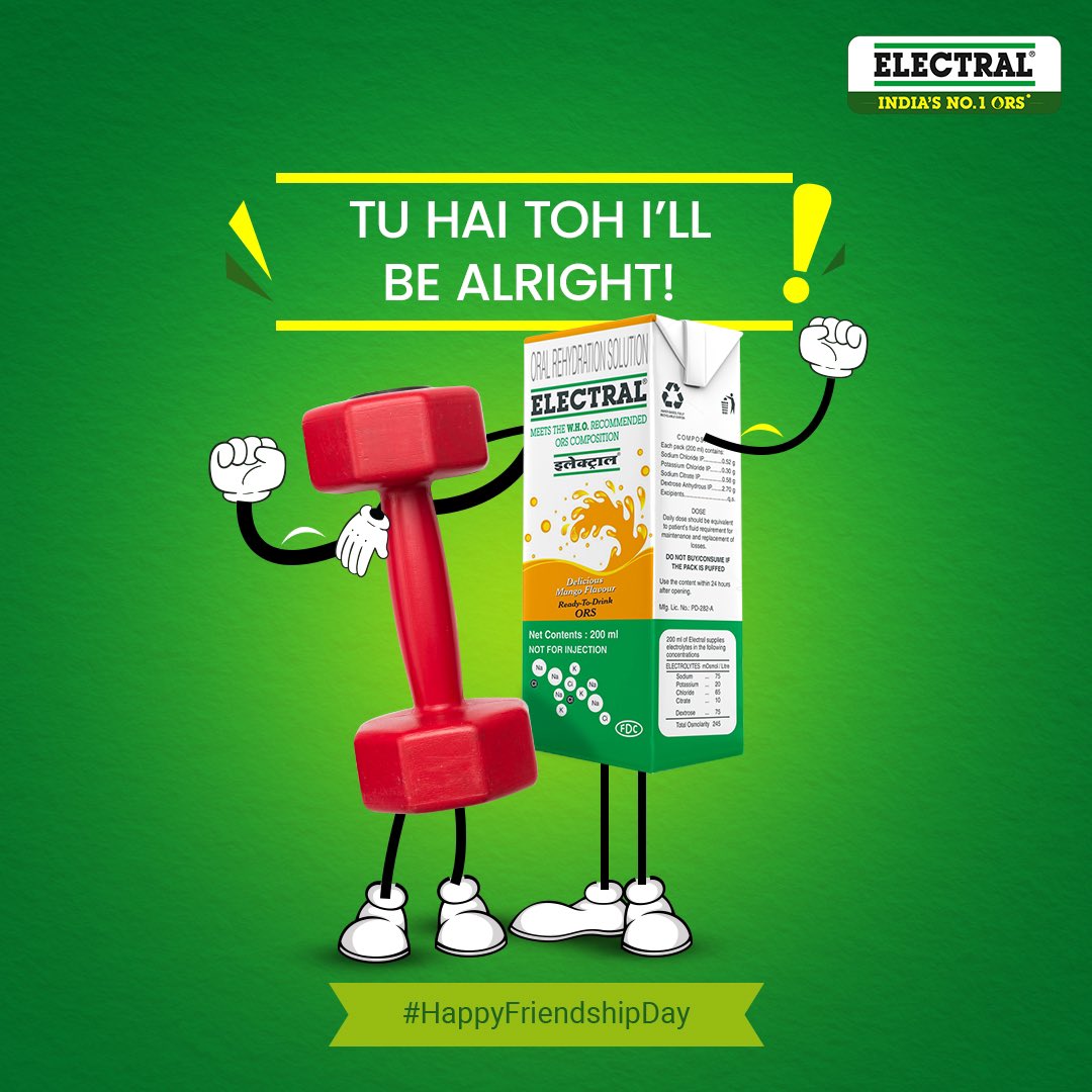 electralofc's tweet photo. Whether you go to the gym, plan a trip or a Football night, this Friendship Day, Electral promises to be your best friend at all times.💪
It is a pinky promise!🤝
#Electral #India #HyderabadPartner #ORSMatlabElectral #FriendshipDay #Sports #Gym #Trekking #Hydration https://t.co/4tab2wCpD4
