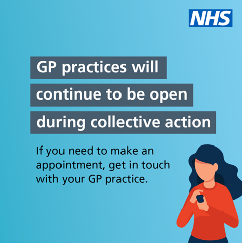 NHS_Oxon's tweet photo. During collective action at GP practices patients should attend a scheduled appointment unless told otherwise. Practices will remain open and you should continue to contact your practice for advice and care - more details: https://t.co/RoFAMWChl5 https://t.co/4DfMQHT1nk