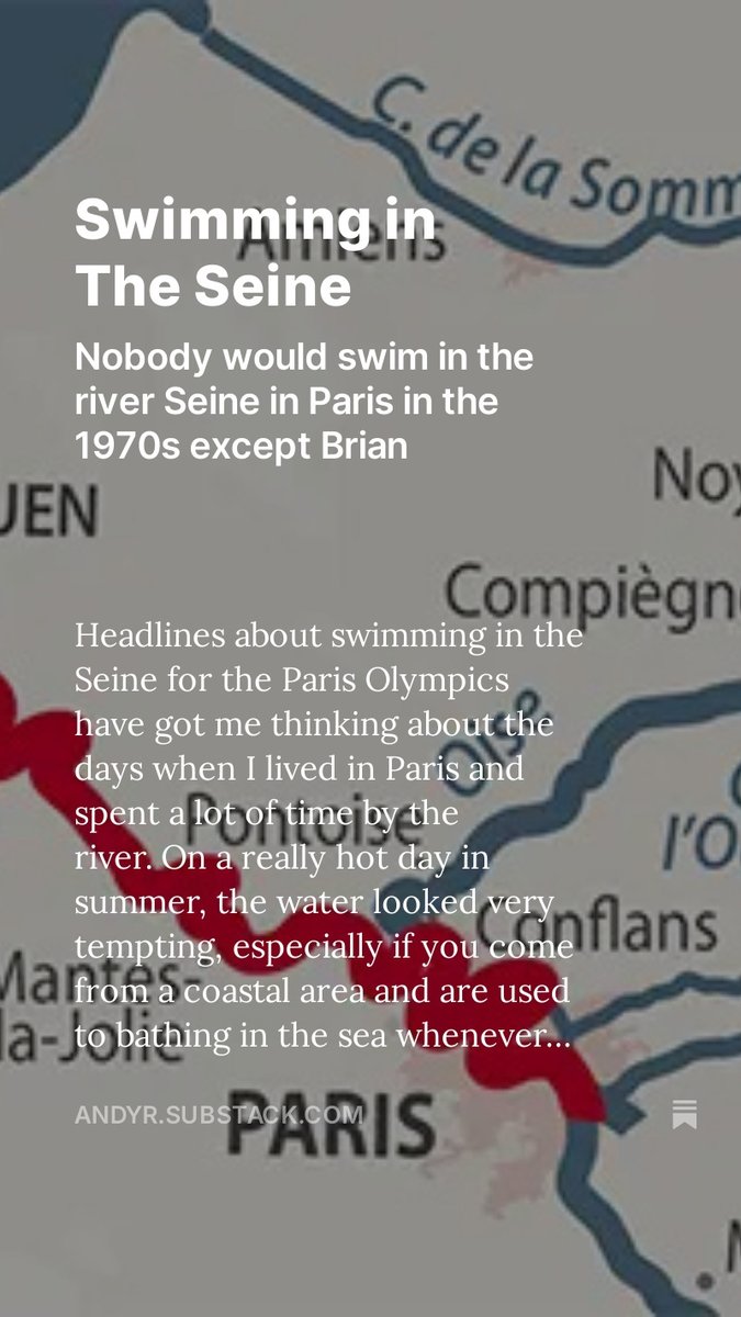 aroberts's tweet photo. Swimming in the River Seine Paris
A short piece of writing to add to my memoirs of life in Paris in the 1970s. https://t.co/wtsb2fs7yp
