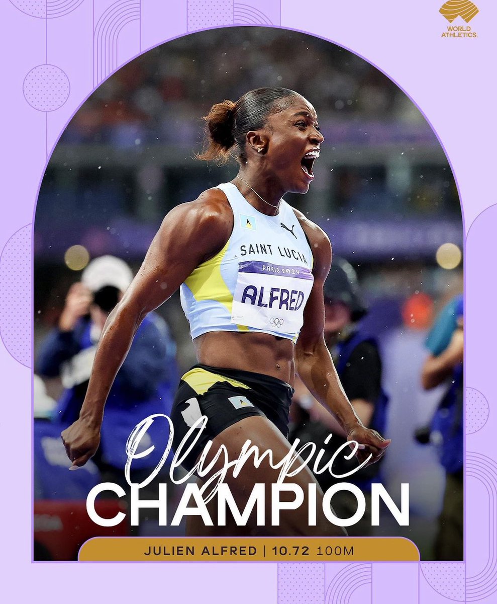 Waking up this morning and saying I’m from Saint Lucia 🇱🇨 home of the 100 meters Olympic Gold Champion Julien Alfred. Wow that feels so good.