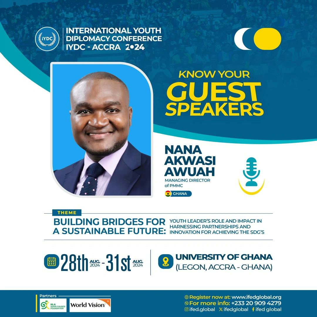 ifedglobal's tweet photo. Meet Nana Akwasi Awuah, Managing Director of the Precious Minerals Marketing Company (PMMC), at the International Youth Diplomacy Conference 2024 edition in Accra! 🇬🇭

🗓 August 28th - 31st, 2024 

📍 University of Ghana, Legon, Accra 

🌐 https://t.co/xcYihtNaML

 #iydc #guests https://t.co/UAbrxk5LXQ