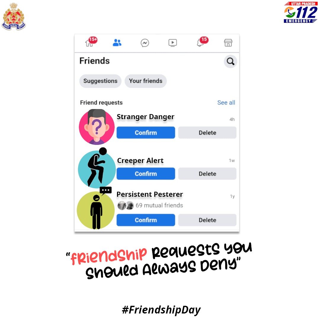 Uppolice's tweet image. Here’s to hitting ‘delete’ on friend-requests that don’t make the cut!

#HappyFriendshipDay
#FriendShipDay
#StayCyberSafe