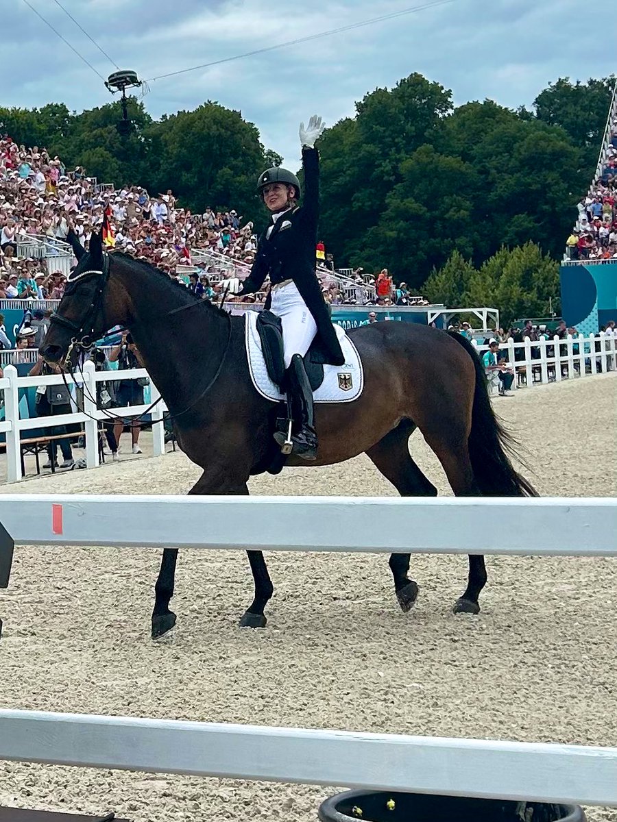 Skulle59's tweet photo. Sie haben es wieder getan, alle beide: Jessica von #Bredow-Werndl 🥇 auf Dalera und Isabell #Werth 🥈auf Wendy, einzigartig, die Königinnen von Versailles … #Paris2024 @TeamD https://t.co/6cCMrwbu1Y