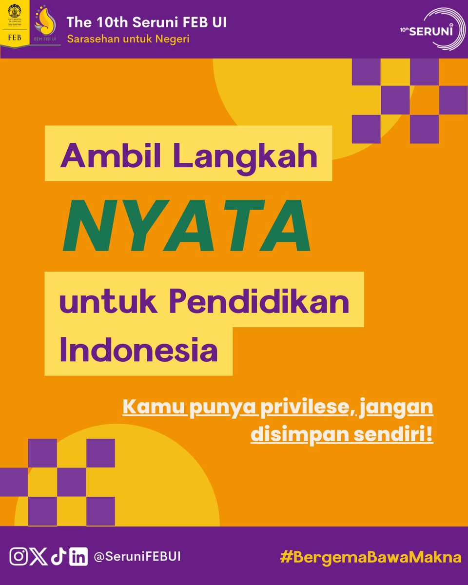 serunifebui's tweet photo. [The 10th Seruni: The Insight #1]

Pendidikan adalah hak setiap anak. Namun, keterbatasan ekonomi menjadi suatu permasalahan. Maka dari itu, perlu adanya kolaborasi dalam mengatasi kesenjangan yang ada. https://t.co/3vyNUc8FVC