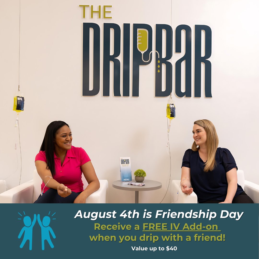 TheDRIPBaRLargo's tweet photo. ✨Celebrate Friendship Day at The DRIPBaR Largo! Bring your bestie and receive a FREE vitamin add-on for both of you! Choose from our selection of powerful add-ons to enhance your wellness and make your Friendship Day extra special.✨#FriendshipDay #dripbar #IV https://t.co/tGjrKuXGZA