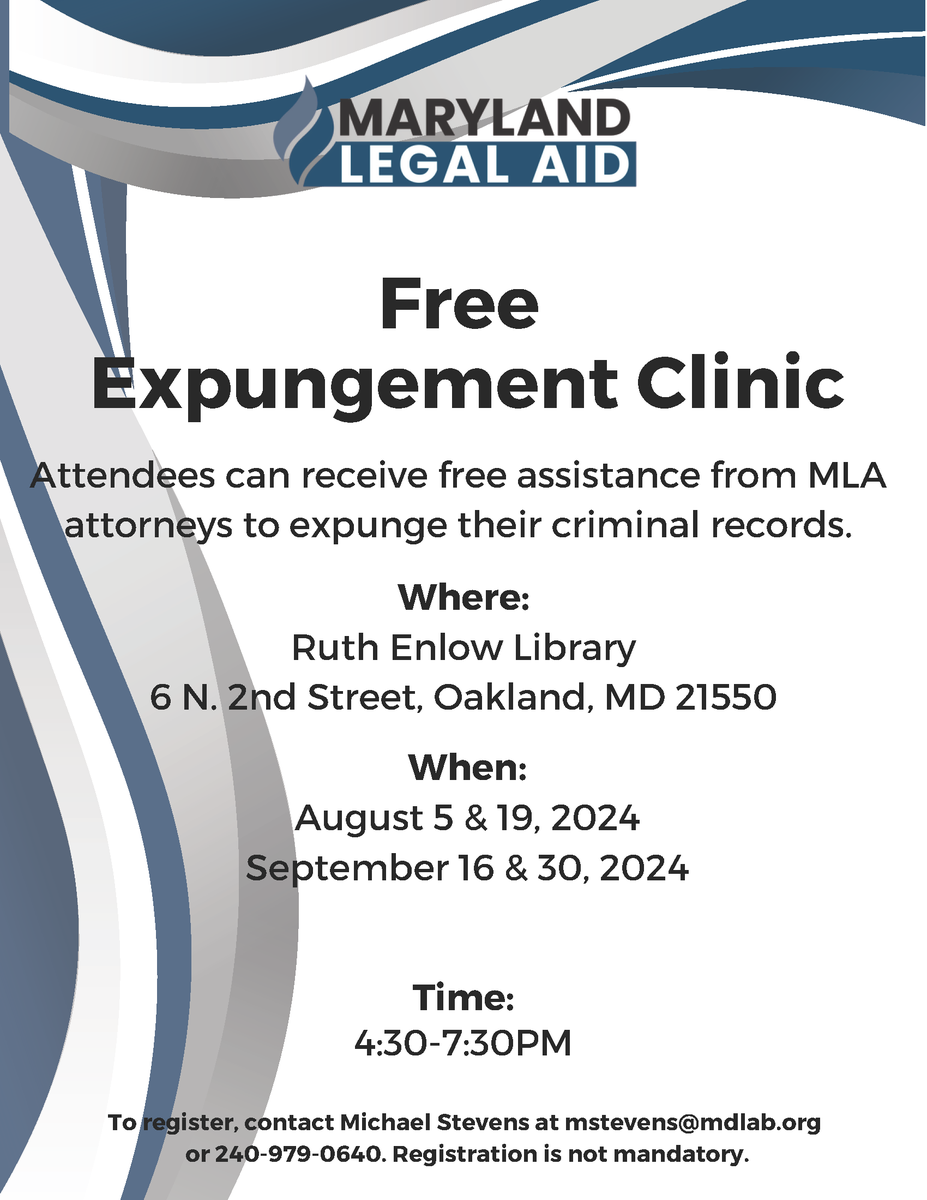 MDLegalAid's tweet photo. Need help clearing your record but can't make it during the day? Join us for our special evening expungement clinic! Get expert legal advice and start your journey to a fresh start. #MarylandLegalAid #Expungements https://t.co/FhwyQ3GFFq