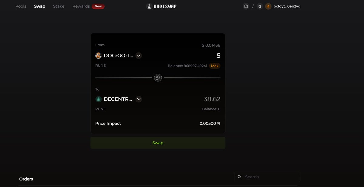 OrdiswapLabs's tweet photo. 🧪 Cross-pool swaps for Runes are now live on the Ordiswap AMM

This means:

⚡ Directly swap between two Runes with a single click – e.g. $DOG to $DEC (DECENTRALIZED), or $EPIC to $BAMK

Get started: https://t.co/yACZq7jOvu https://t.co/n8R85AdTDs