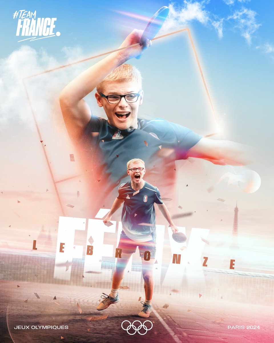 𝐅𝐄́𝐋𝐈𝐗 𝐋𝐄𝐁𝐑𝐎𝐍𝐙𝐄🥉

À seulement 17 ans, Félix Lebrun vient de marquer l’histoire du tennis de table en devenant le troisième pongiste francais médaillé olympique ✅