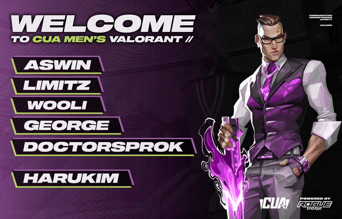 cuaesportsteam's tweet photo. 🌠 Introducing... the CUA Men's VALORANT team!

🌟 @ItsAswinTV
🌟 @connorvirus
🌟 @Wo_0li
🌟 George
🌟 @Doctorspr0k • IGL

🌟 @Harukim_RGB • Coach

#CUAWIN #VALORANT #VCTEMEA #VCT https://t.co/NEu6Cu11rx