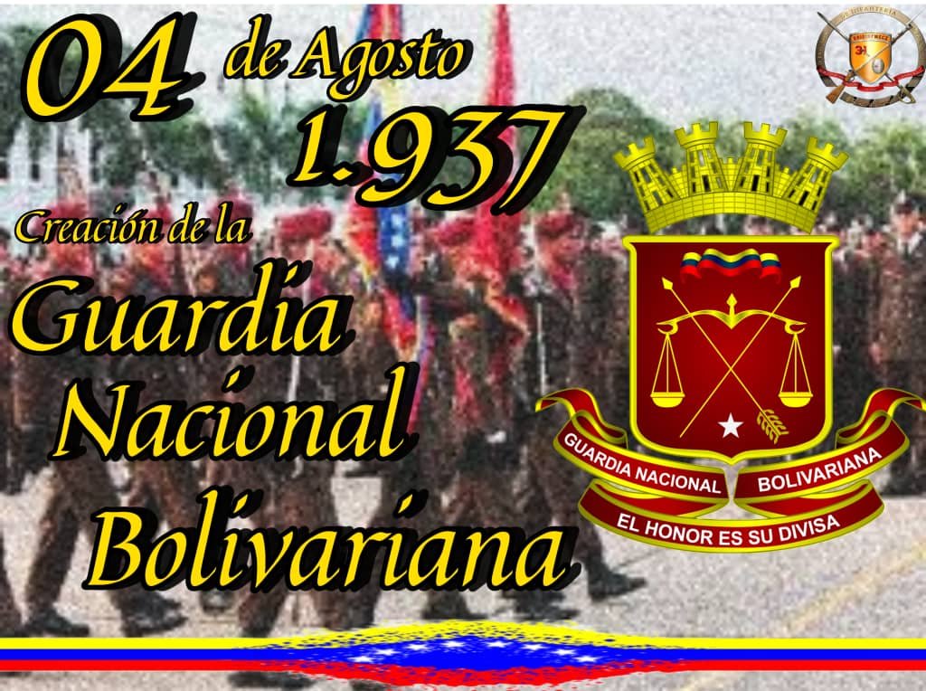 31BrigadaLC's tweet photo. Al @31BrigadaLC felicita con beneplácito el Aniversario 87° al Componente Guardia Nacional Bolivariana, deseándole el mayor de los éxitos en el cumplimiento de sus funciones en el resguardo de la población venezolana. https://t.co/FK91K4KQ0f