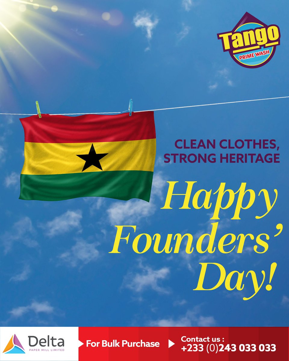 TangoPrime's tweet photo. Honoring Ghana's founders’ 🇬🇭 today and every day with the spirit of unity and progress. 

Tango Prime stands tall with you, Ghana!
 
#TangoPrime #DeltaPaperMill #WashWithTango #StainSlayer #GhanaMade https://t.co/tp3yMpTbkl