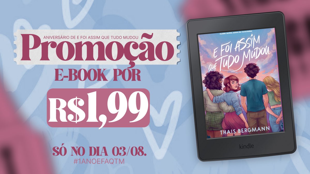 thaisbergmann's tweet photo. Antes de começarmos as brincadeiras do dia, queria avisar que aparentemente a Amazon segue bugada e o e-book ainda tá por R$1,99!
Então se você não aproveitou ontem, CORRE pra garantir o seu porque deve sair a qualquer momento!!! #1ANOEFAQTM
https://t.co/9rkPdyv5vC https://t.co/CKidP3cZkM