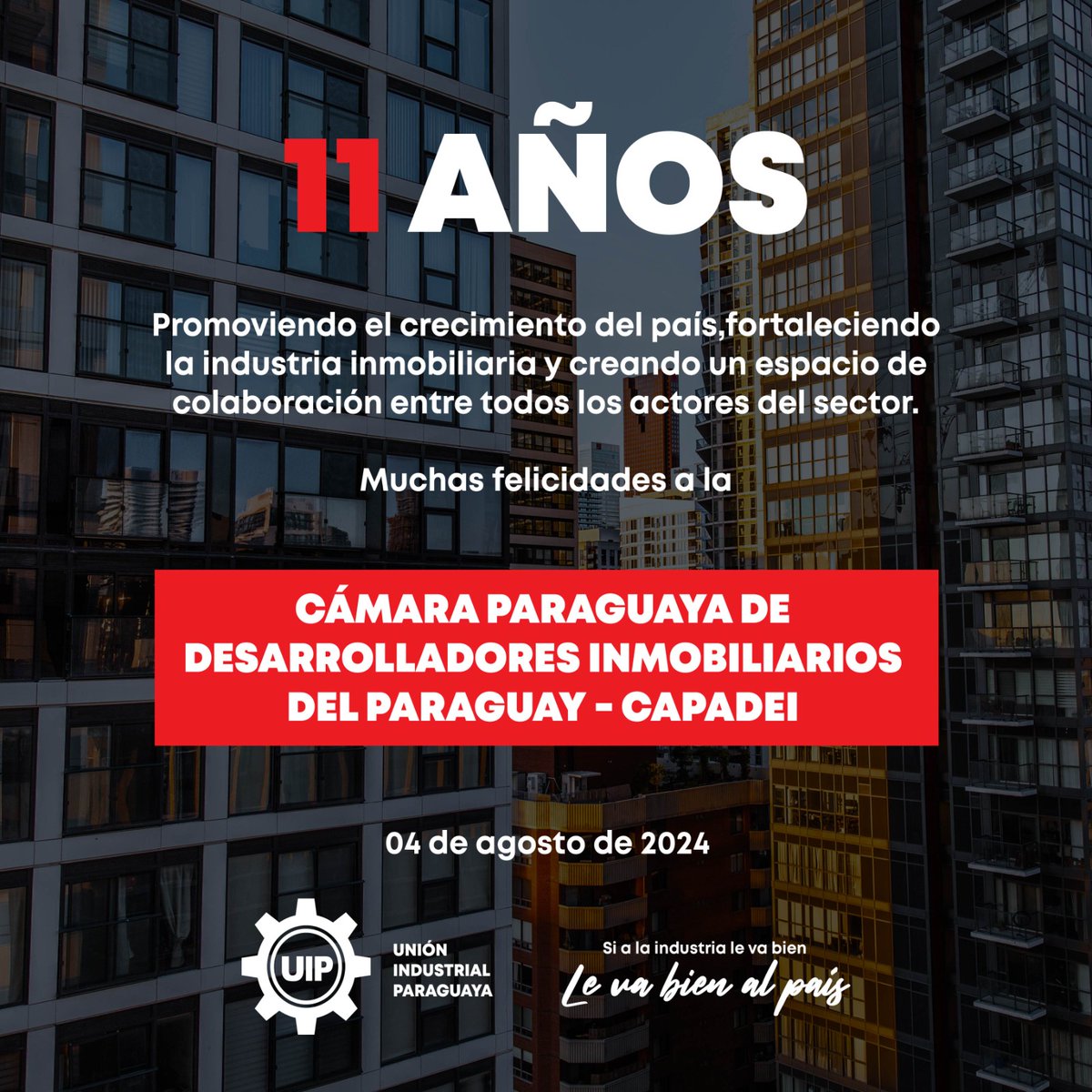 UIP_py's tweet photo. 🙌 Muchas felicidades a la @CapadeiParaguay por un año más de vida institucional
Que sigan los éxitos 🥳
#UIP #CAPADEI #GremioSocio https://t.co/ajsSxQ0NTE