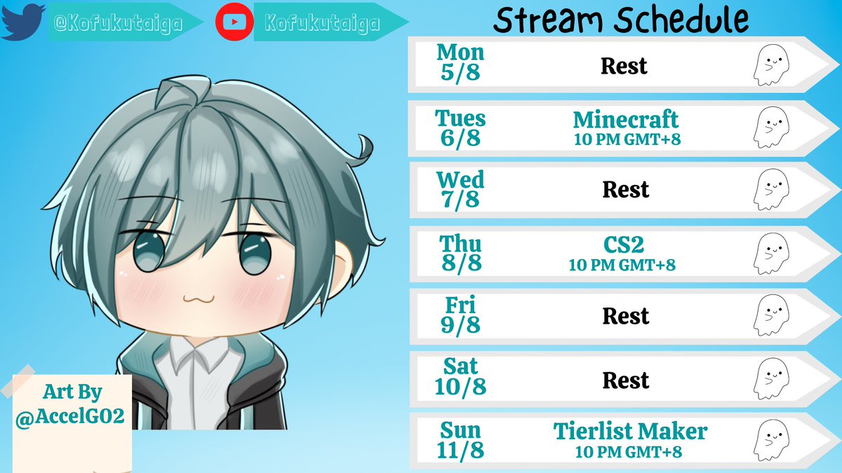 KofukuTaiga's tweet photo. Hey Ghosties, Here is this week's schedule. Hope you can join the stream ૮₍ ˶ᵔ ᵕ ᵔ˶ ₎ა

Art:@/AccelG02

Here are the Tags:
🔴Live:#SpookyTime
🎨Art:#TaigART
👻Fan:#Ghosties
😜Meme:#GhosThings

#ENVtubers #Vtuber #MYVT #MalaysiaVTuber https://t.co/2NiCihSNtw