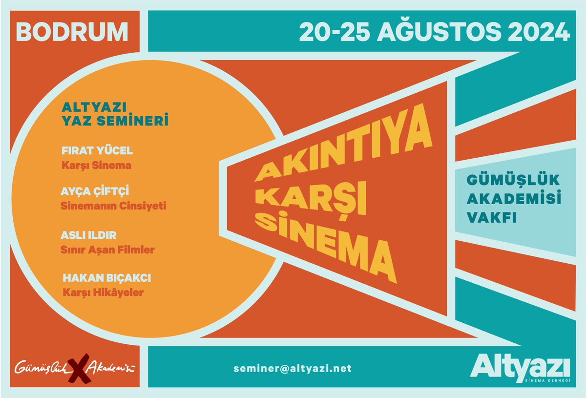 Altyazı Sinema Derneği ve Gümüşlük Akademisi'nin heyecan verici ilk iş birliği: 'Akıntıya Karşı Sinema'

20-25 Ağustos'ta gerçekleşecek Yaz Semineri, katılımcıları akıntıya karşı sinemanın olanaklarını yeniden keşfetmeye davet ediyor.

Kayıt için: altyazi.net/dukkan/gumuslu…