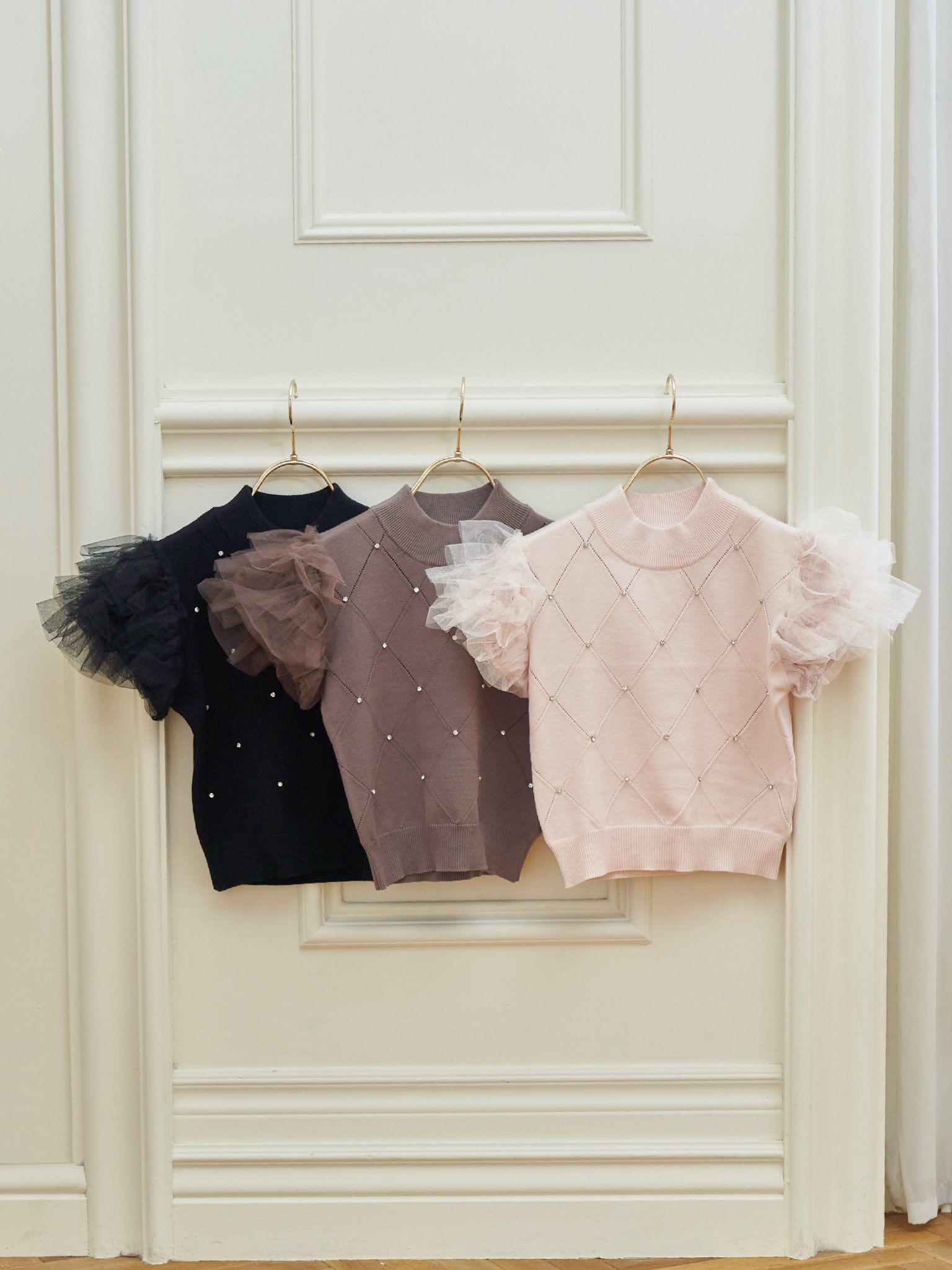 ロゼミューズRosé Musetulle sleeves bijou knit tulle sleeves bijou knit – BUNNY APARTMENT