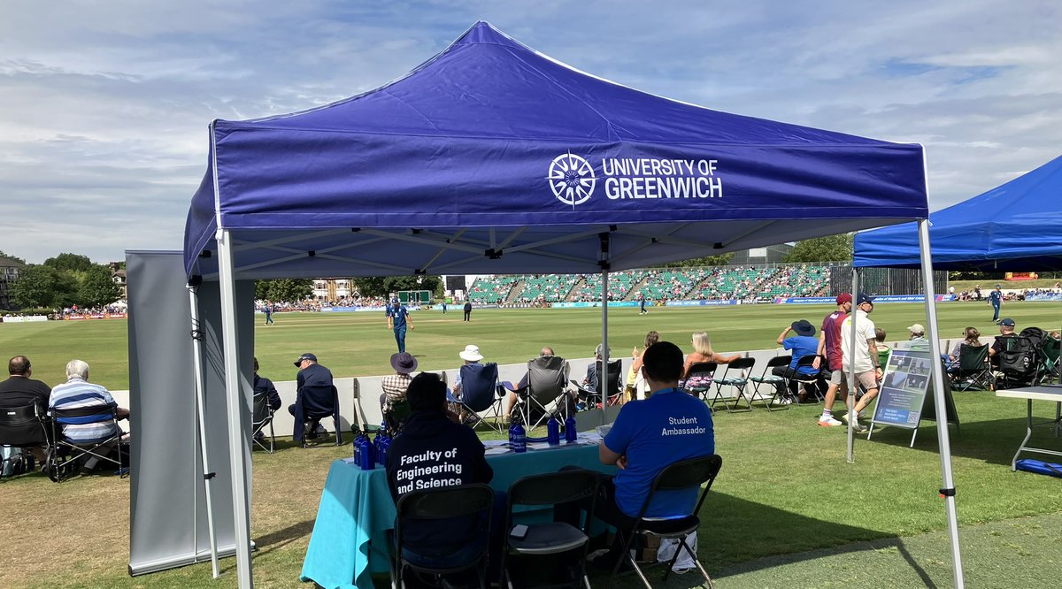 UniofGreenwich's tweet photo. It’s great to see so many people at our @kentcricket Partnership Day.
If any Kent Cricket fans would like to know more, please head to our stall where you can also enter our signed shirt & bat competition.
Simply tweet a photo of yourself at today’s match and use #UoGDay https://t.co/di7rpdhIct