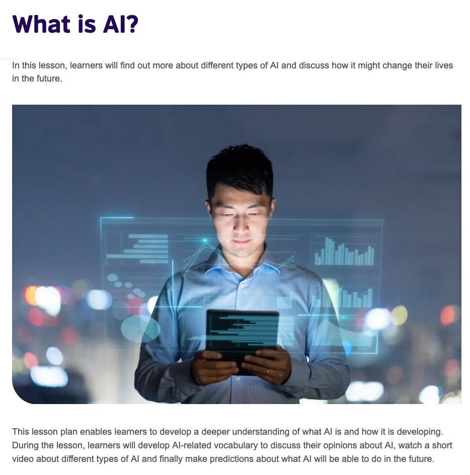 What is AI? bit.ly/4dEyoKf This is the last of a set of 4 lesson plans I wrote for the British Council’s TeachingEnglish website.  This one includes a video viewing task about AI bit.ly/4dEyoKf