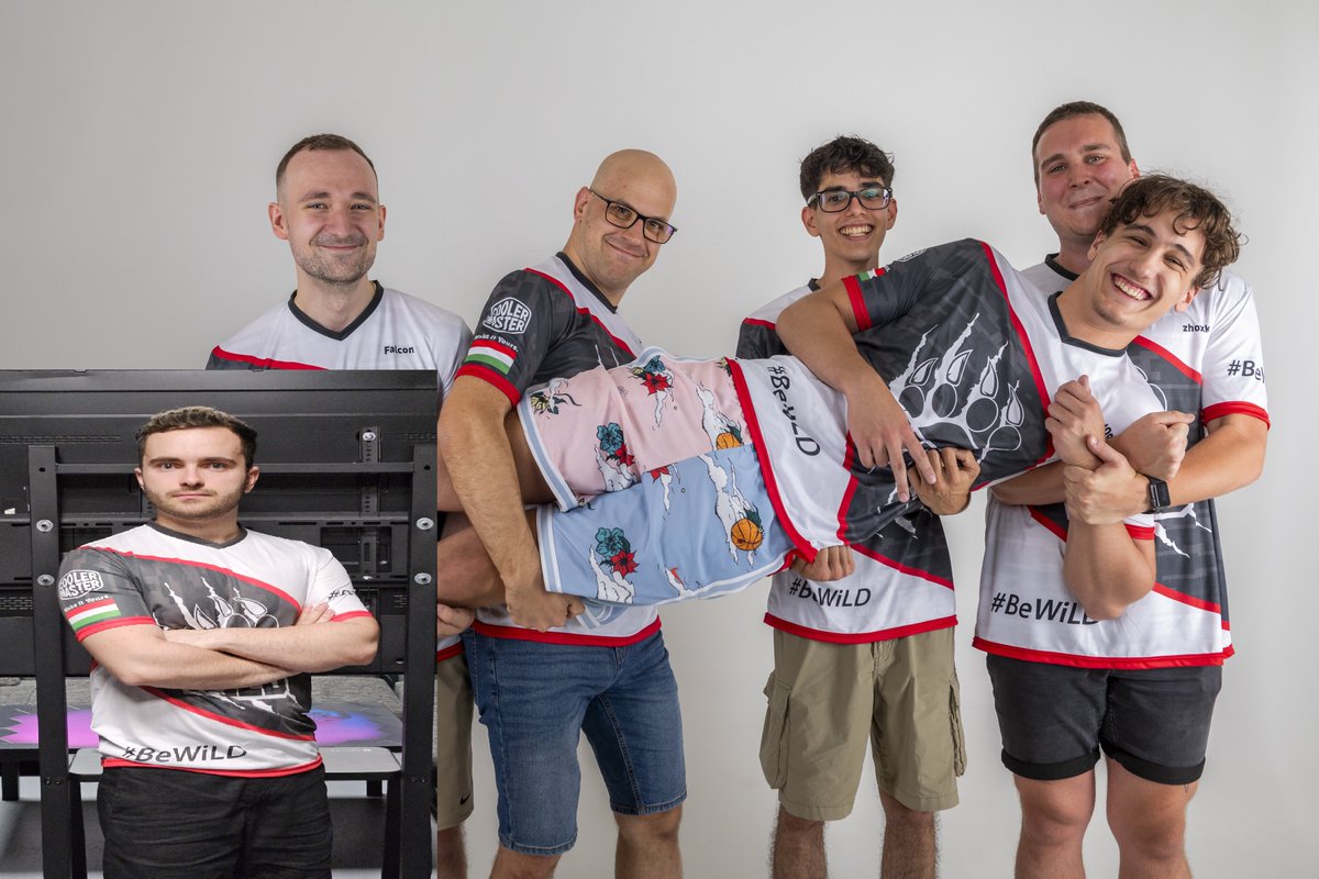 wildmultigaming's tweet photo. Today is THE day! @HungarianEsport Grand Final against @HonvedEsport! We are more than ready to take W. 😎

@Koblos2 wasn't present at the media day, but we edited the photo so he could be seen to scale.

#BeWiLD @CoolerMaster #Dombai #PlayPro #R6S #MNEB @HUNESZ https://t.co/XSpCDHA4rR