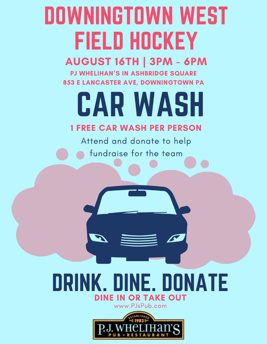 Come out August 16th and help support West FH as we host our car wash and dine and donate @ PJ Whelihans in Downingtown‼️