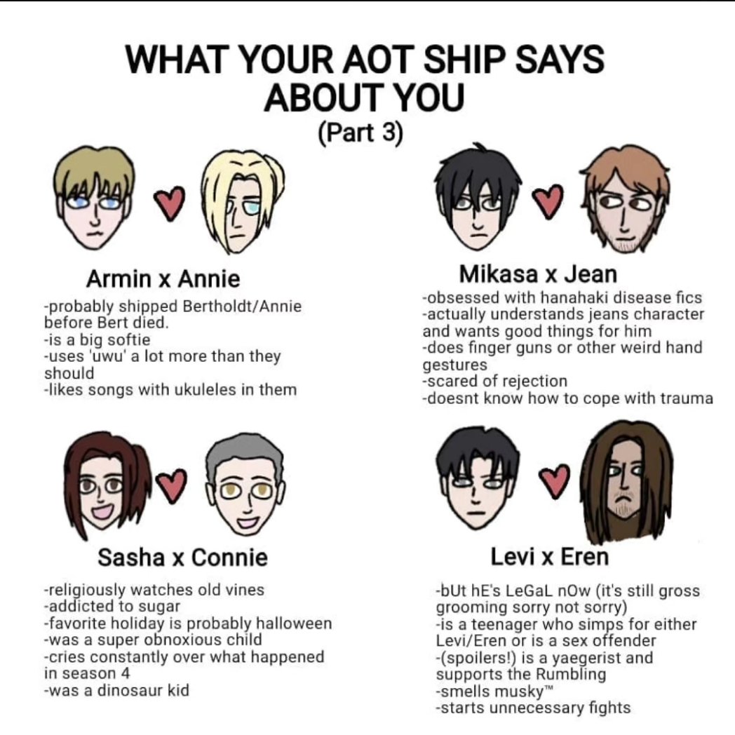 oatmilkart5's tweet photo. I made these during 2020 for fun #aot #attackontitan #snk #shingekinokyojin #進撃の巨人 #aruani #arumika #eremika #eremin #zevi #reikuri #mikannie #springles #ereri #jeankasa #EruHisu #EreRei #RivaMika #jarmin https://t.co/PUKOA2lcgR