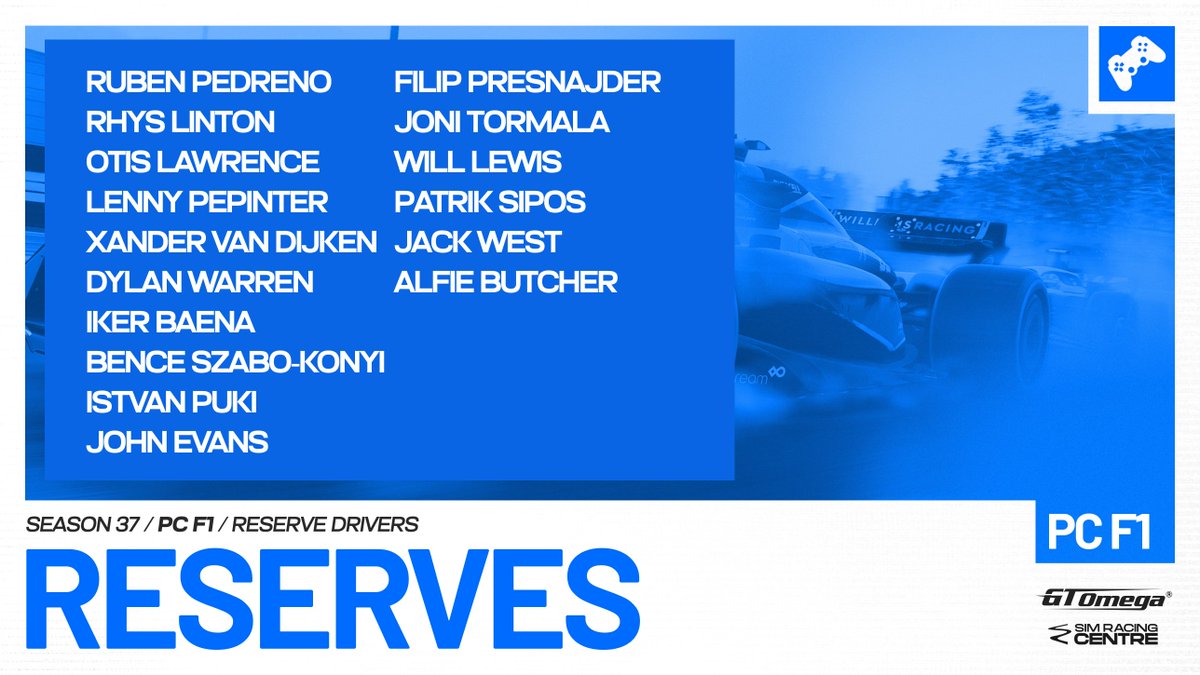 Here are the reserves for PC F1 🔥

Names like <a href="/jonitormala/">Joni Törmälä</a> <a href="/JohnEvansF1/">John Evans</a> and <a href="/AlfieButcherr/">Alfie Butcher</a> amongst the list ⬇️

#PSGLS37