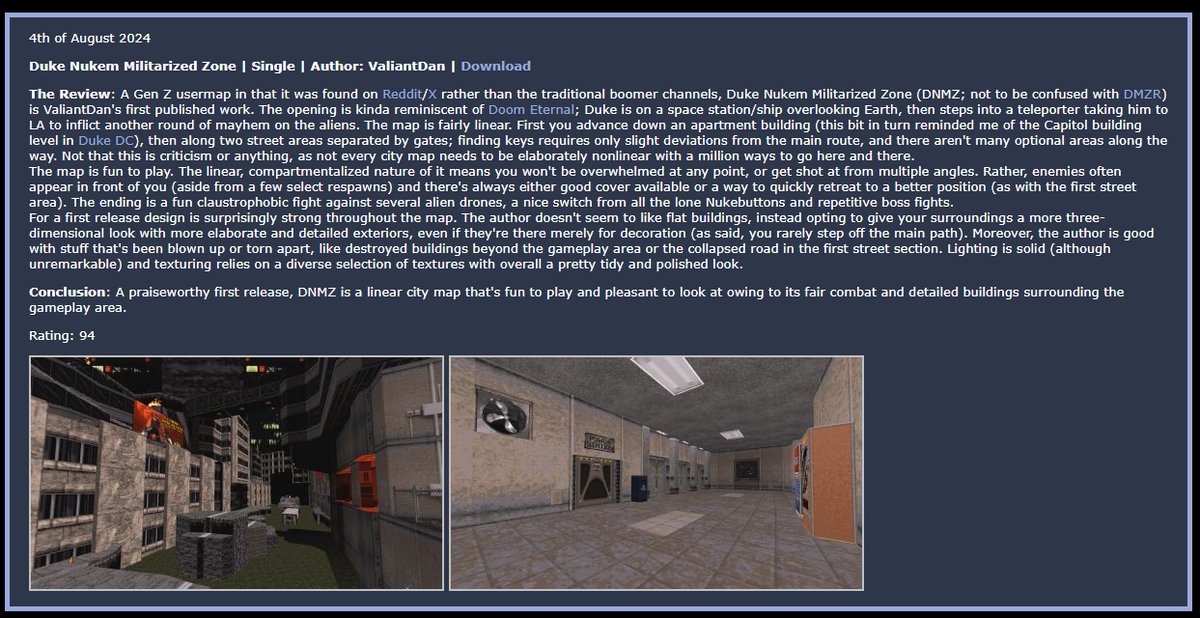 ValiantDan's tweet photo. Here's a review of the Duke Nukem 3D Map I made. DNMZ "Duke Nukem Militarized Zone"

https://t.co/X5BzHHAbcf

#DukeNukem #DukeNukem3D #eDuke #GameDesign #LevelLord #BuildEngine #Mapster32 https://t.co/TiBUIH6bWr