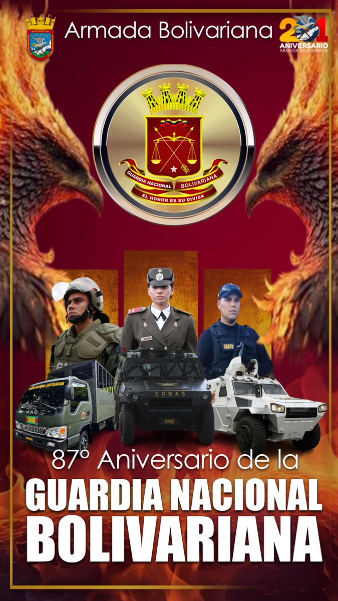 EPGOR_AB's tweet photo. Hoy #4Ago, la Guardia Nacional Bolivariana arriba a 87 años manteniendo el orden interno y garantizando la paz de Venezuela. Felicitaciones a nuestros hermanos de la #GNB, centinelas permanentes de la Patria. #87AniversarioGNB #FANB https://t.co/9iTboFaV1L