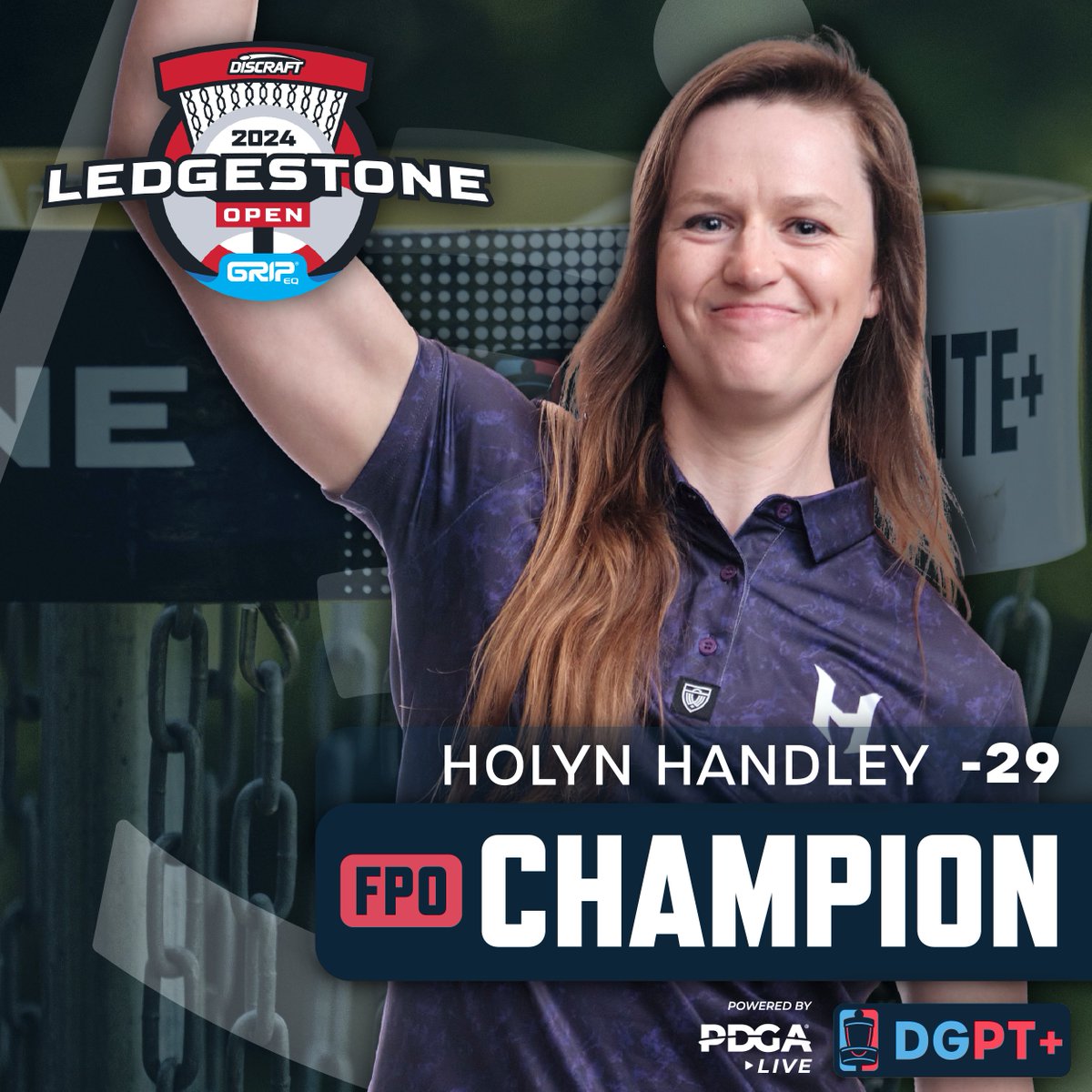 DiscGolfProTour's tweet photo. Holyn Handley is your 2024 @DiscraftDG's Ledgestone Open presented by @GRIPeq FPO Champion! 🏆 https://t.co/bkWkk9t4aB