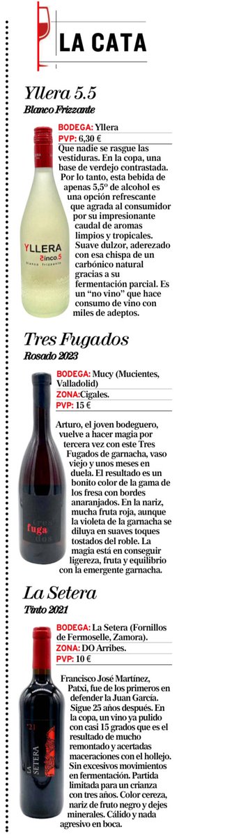 JavierPerezARGI's tweet photo. En mi #CataJPA os sugiero estos tres vinos en @DiarioCyLMundo.
🍷 @bodegasyllera
🍷 @VinosMucy - @DOCigales
🍷 #LaSetera - @DOArribes https://t.co/QLKUjz9LAU