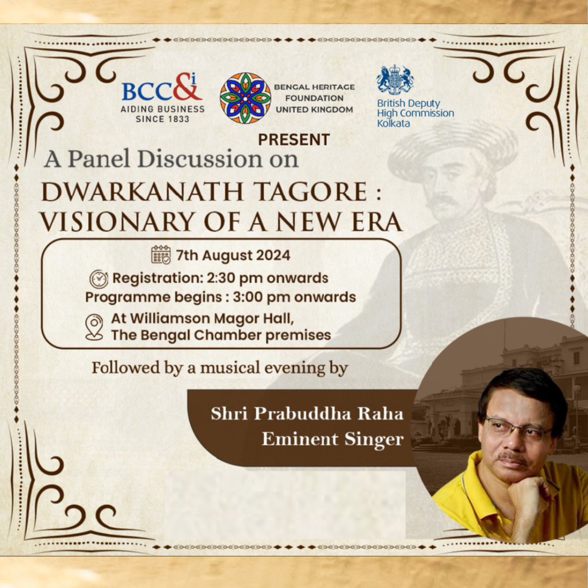 Join us on August 7th, 2024, at the Bengal Chamber of Commerce as we honor Bengal's first global entrepreneur, Dwarakanath Tagore.
If you're in Kolkata please RSVP:
•Sourav Niyogi: sniyogi@bengalheritagefoundation.org
•Suranjan Som: ssom@bengalheritagefoundation.org