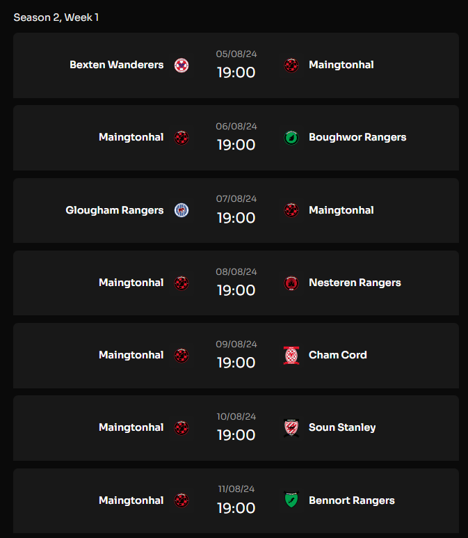 UPCOMING FIXTURES 🗓️ - We currently sit in 6th place in the league. Tomorrow, we'll take on 4th placed Bexten Wanderers! 🐺 #Footium