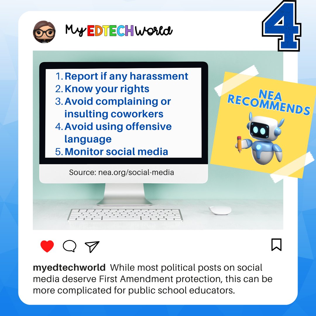 myedtechworld's tweet photo. 🤔 Curious about educators' freedom on social media? @NEAToday has you covered! Check out key insights on expressing personal beliefs and identities online. Knowledge is power! 💪 Learn more: https://t.co/0tdHHSsjxm #EducatorRights #SocialMedia https://t.co/s7e8pZTTxm