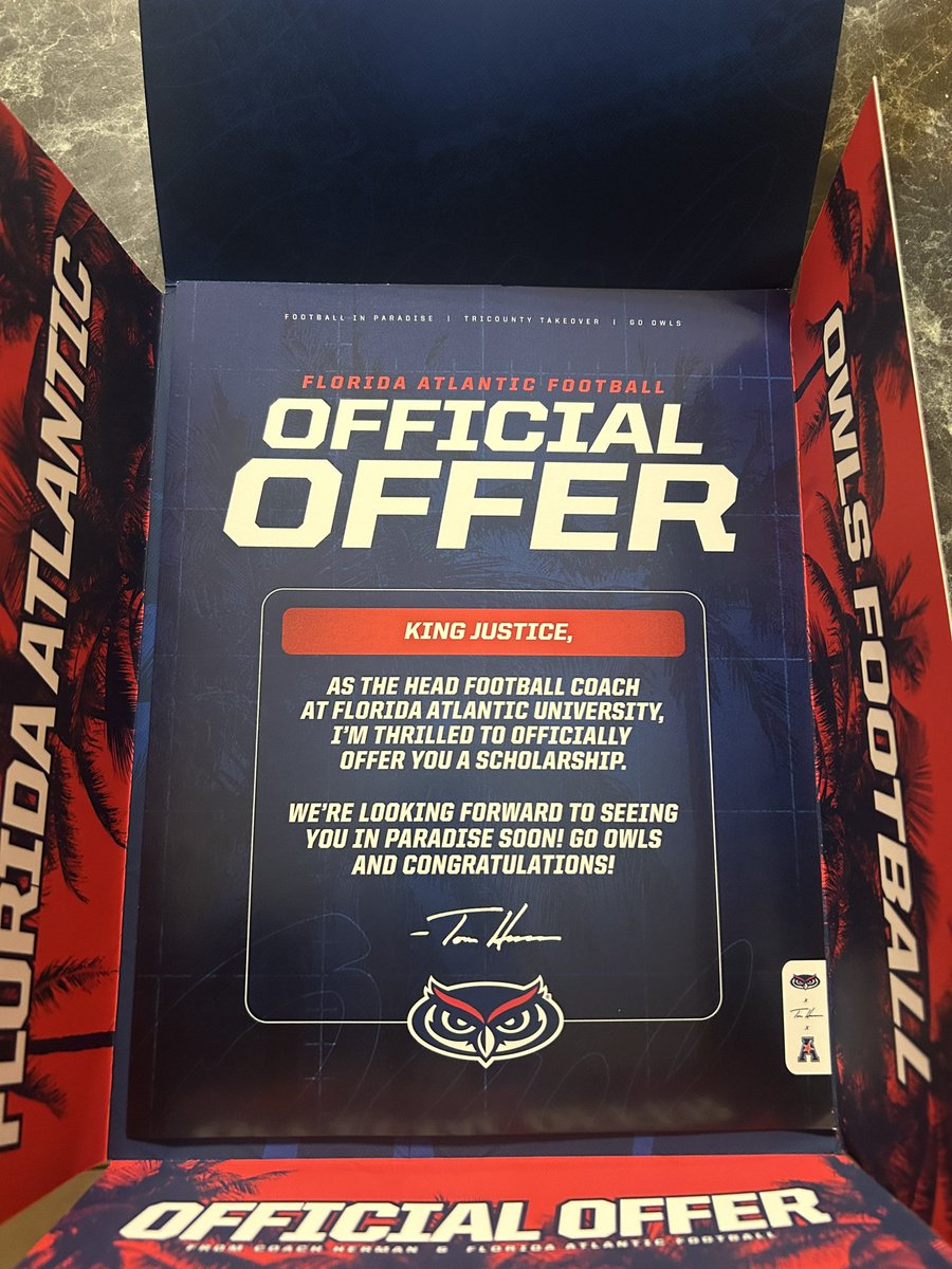 King “K5” justice ✞ (@kingjustice097) on Twitter photo Blessed to receive a official offer from Florida Atlantic University ‼️
#goowls
<a href="/CoachDebus/">Coach Debus</a> <a href="/CoachMaggitt38/">Roosevelt Maggitt Jr</a>
<a href="/FAU_Recruiting/">FAU Football Recruiting</a> <a href="/FAU_Owls_Nest/">FAU Owls Nest</a> Blessed to receive a official offer from Florida Atlantic University ‼️
#goowls
<a href="/CoachDebus/">Coach Debus</a> <a href="/CoachMaggitt38/">Roosevelt Maggitt Jr</a>
<a href="/FAU_Recruiting/">FAU Football Recruiting</a> <a href="/FAU_Owls_Nest/">FAU Owls Nest</a>
