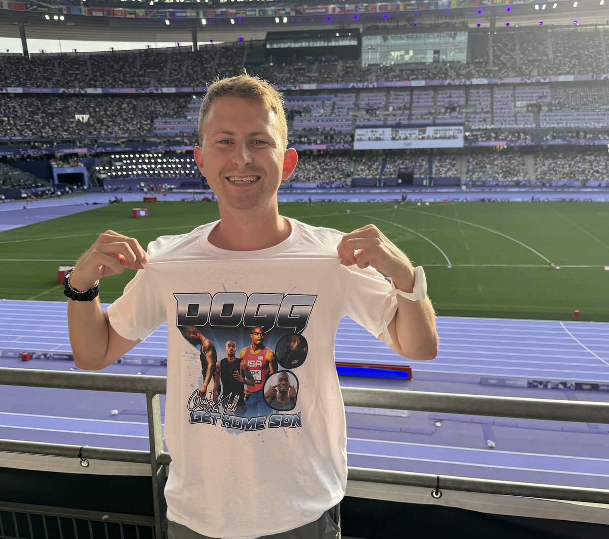 Chris Chavez (@chrischavez) on Twitter photo Ran into this fan at the Stade de France. 
27-year-old John Anderson (reportedly goes by Bobo) of Eugene, Oregon traveled 5,217 miles to Paris, France to watch his favorite runner Quincy Hall (@quincyhall400) race in the 400m at the Paris Olympics.
Track fans are something Ran into this fan at the Stade de France. 
27-year-old John Anderson (reportedly goes by Bobo) of Eugene, Oregon traveled 5,217 miles to Paris, France to watch his favorite runner Quincy Hall (@quincyhall400) race in the 400m at the Paris Olympics.
Track fans are something