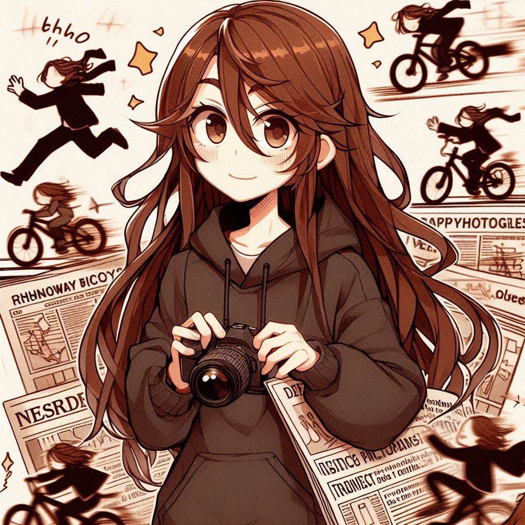 srcruiser's tweet photo. “自分の脇を横切る暴走自転車のモノクロ漫画風デッサンをドラレコの証拠写真並みに大量に描き上げ、美術の研究課題を放置する、茶髪で長髪の中性 #VTuber”を #BingImageCreator に🖼️🖌️🤖#AI画像生成 させたら🚴♀️#競輪 のカメラマン風になる #AI絵📸
#AIart #AIbike #DALLE #DALLE3 #dalle3art #AI自転車 https://t.co/NSUCsxx6lk