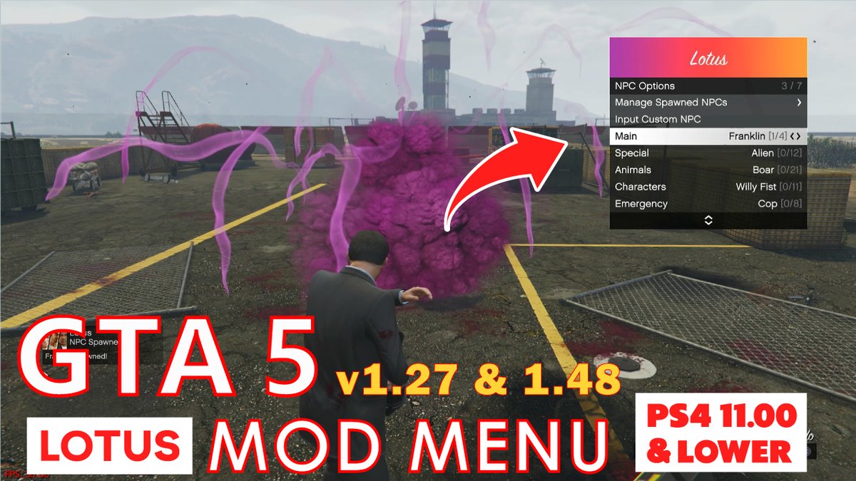 GTA 5 Lotus Mod Menu On PS4 11.00 And Below | GTA 5 v1.27 and 1.48 

youtu.be/ZUQu3U_IFFM?si… via <a href="/YouTube/">YouTube</a> 

Thanks to <a href="/0x199/">0x199</a> , <a href="/illusion0002/">illusion0002</a>