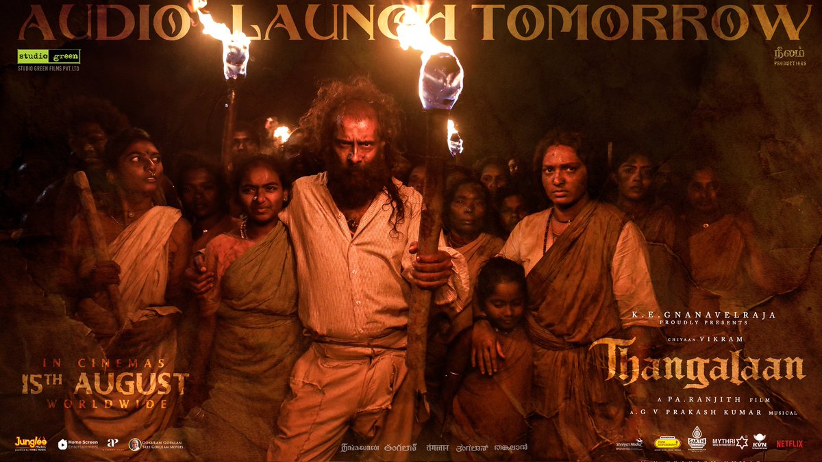 Studio Green (@studiogreen2) on Twitter photo Music that will transport you to the age of #Thangalaan, all set to be yours💖
#ThangalaanAudio from Tomorrow 🎶
A <a href="/gvprakash/">G.V.Prakash Kumar</a> musical
#ThangalaanFromAug15
<a href="/Thangalaan/">Thangalaan</a> <a href="/chiyaan/">Vikram</a> <a href="/beemji/">pa.ranjith</a> <a href="/GnanavelrajaKe/">Gnanavelraja Ke</a> #StudioGreen @OfficialNeelam <a href="/parvatweets/">Parvathy Thiruvothu</a> <a href="/MalavikaM_/">Malavika Mohanan</a> <a href="/NehaGnanavel/">neha nehu:)</a> Music that will transport you to the age of #Thangalaan, all set to be yours💖
#ThangalaanAudio from Tomorrow 🎶
A <a href="/gvprakash/">G.V.Prakash Kumar</a> musical
#ThangalaanFromAug15
<a href="/Thangalaan/">Thangalaan</a> <a href="/chiyaan/">Vikram</a> <a href="/beemji/">pa.ranjith</a> <a href="/GnanavelrajaKe/">Gnanavelraja Ke</a> #StudioGreen @OfficialNeelam <a href="/parvatweets/">Parvathy Thiruvothu</a> <a href="/MalavikaM_/">Malavika Mohanan</a> <a href="/NehaGnanavel/">neha nehu:)</a>