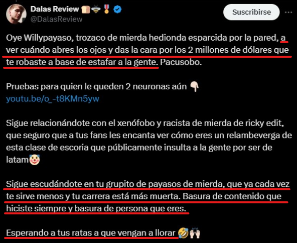deloxelhumilde's tweet photo. Dalas, ¿estás respondiendo a Willyrex o te estás describiendo a ti mismo? 💀 https://t.co/92EyVhjx6f