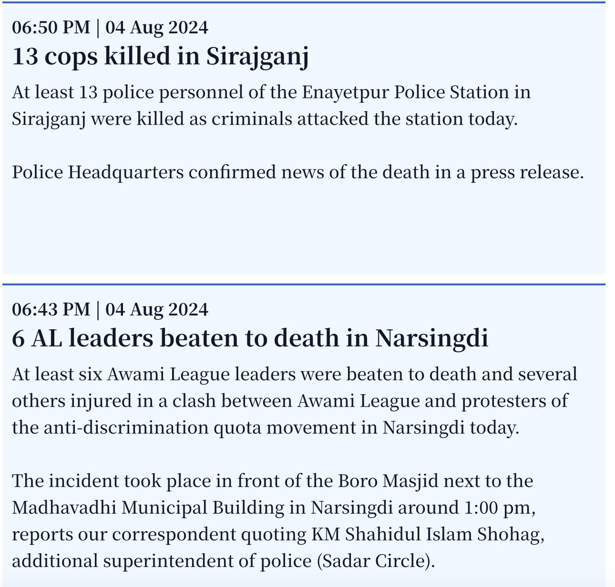 TheDavidBergman's tweet image. The deaths of 13 police and 6 Awami Leaguers in #Bangladesh , is absolutely tragic, but was completely and entirely preventable had the Awami League government decided against calling for its party to gather today on the streets of the country. That governing party decision,…