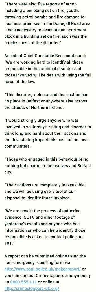 Brendan Hughes (@brendanhughes64) on Twitter photo PSNI overview of Saturday's disorder in Belfast:
🔸 3 officers injured
🔸 4 arrests
🔸 4 assaults involving members of the public
🔸 13 reports of criminal damage
🔸 5 reports of arson
🔸 Apartment block evacuated in building set on fire.
PSNI statement 👇 <a href="/BBCNewsNI/">BBC News NI</a> PSNI overview of Saturday's disorder in Belfast:
🔸 3 officers injured
🔸 4 arrests
🔸 4 assaults involving members of the public
🔸 13 reports of criminal damage
🔸 5 reports of arson
🔸 Apartment block evacuated in building set on fire.
PSNI statement 👇 <a href="/BBCNewsNI/">BBC News NI</a>