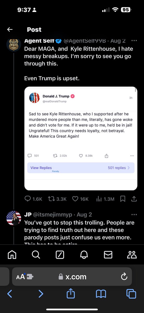 Steff723's tweet photo. @BarTalk_Media @valarken82 @itsmejimmyp @915FakeNews @goodlandfan @fleetadmiralj @AgentSelf99B @alicekeeler Fine print “Parody”. https://t.co/Ab3p4RGzIu