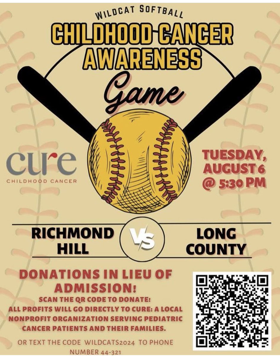 You don’t want to miss this! <a href="/RHHSSoftball/">Richmond Hill Softball</a> is hosting a Childhood Cancer Awareness game this Tuesday. Please come out and support this great cause! 🥎