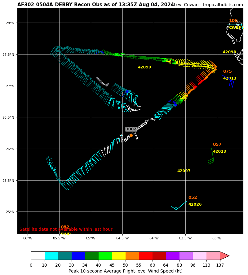 LimWeather's tweet photo. USAF #Recon flight TEAL 72 flown by 96-5302/#NOAA42/#Kermit in #Debby after leaving #Keesler AFB,#Biloxi,#Mississippi and #Lakeland,#Florida respectively
#Wxtwitter #wxx #Tropicswx #MSwx #FLwx #TropicalStormDebby #Hurricane #HurricaneSeason2024 #HurricaneSeason #HurricaneHunters https://t.co/myM6N1NDAb