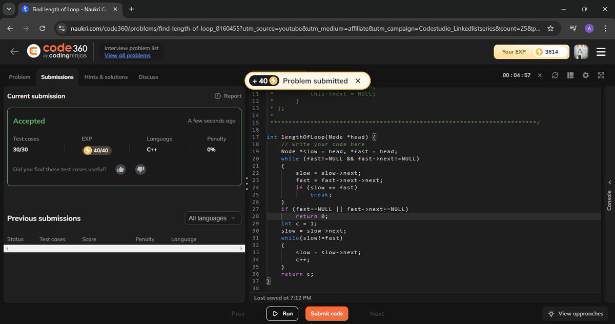 DuttaAbir390's tweet image. Problem: Find length if a loop found in Linked List
#dsa #code360 #coding #interview #preparation
