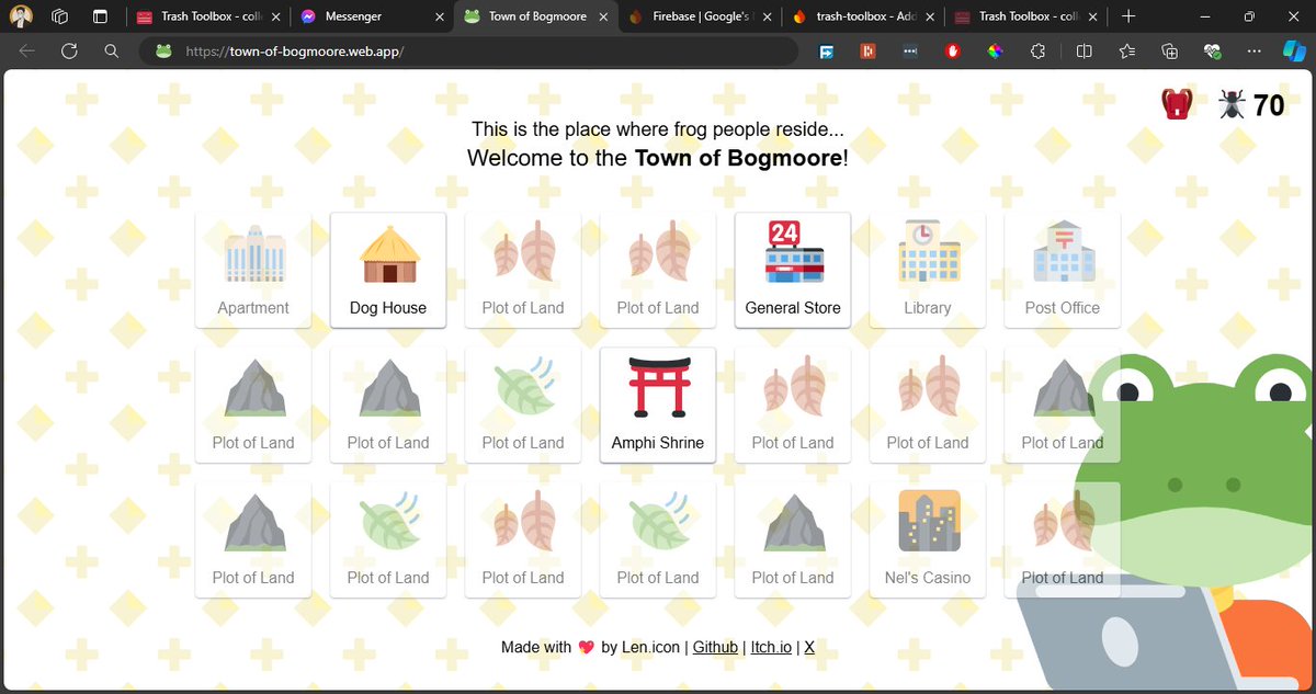 LeniconDev's tweet photo. making an interactive website about a town of "frog people", not yet done tho, idk when ill host it.
#indiedev #screenshotsaturday https://t.co/8vf2Dy4dz4