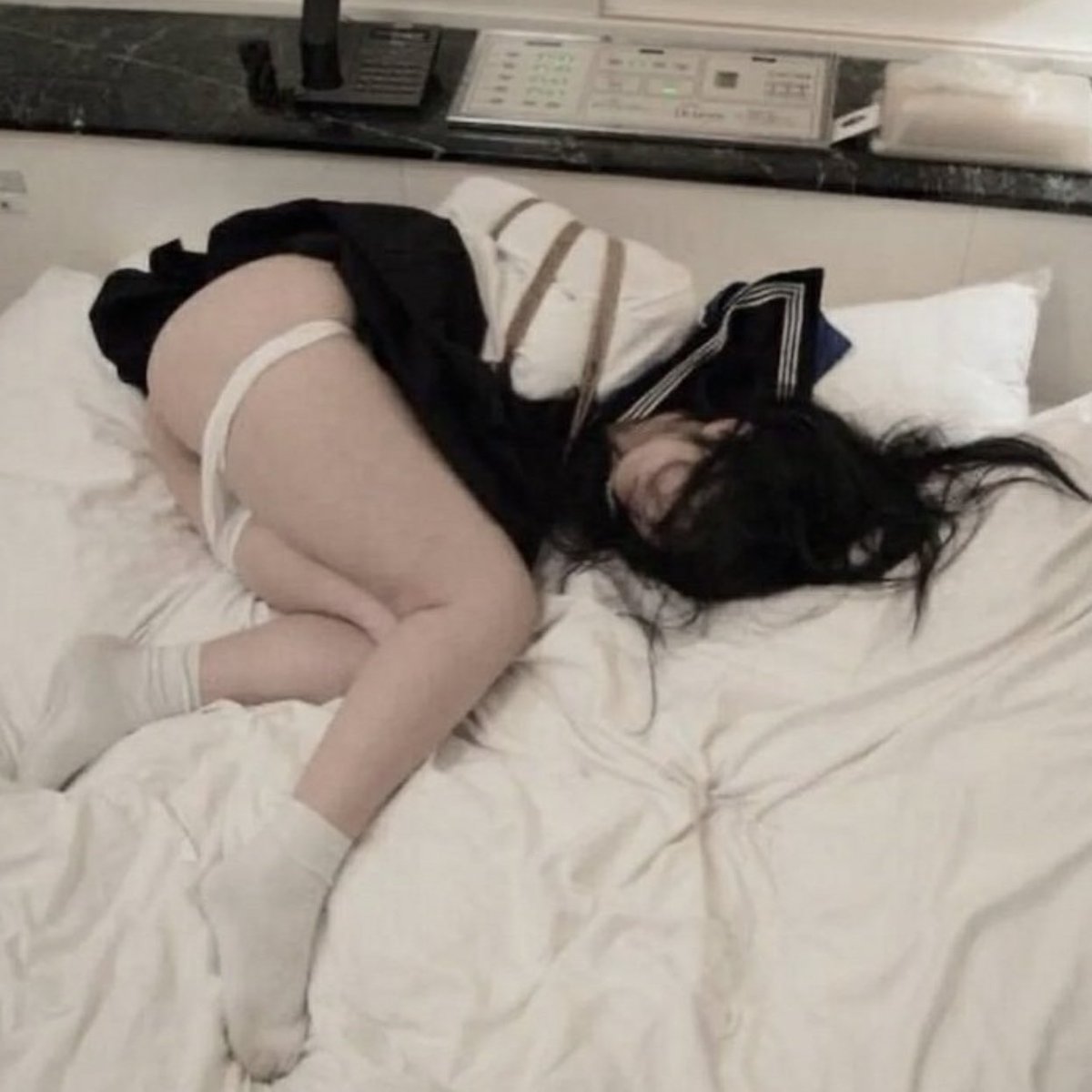 girl bound on bed uwu